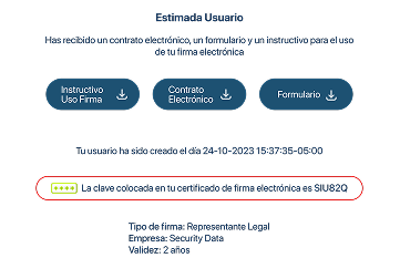 Ejemplo de correo: Se ha emitido un contrato electrónico